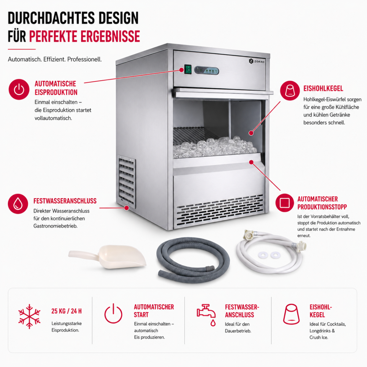 ZORRO Eiswürfelbereiter ZEB 25 ECO | 25kg/24h | Eiswürfelmaschine Gastro | In