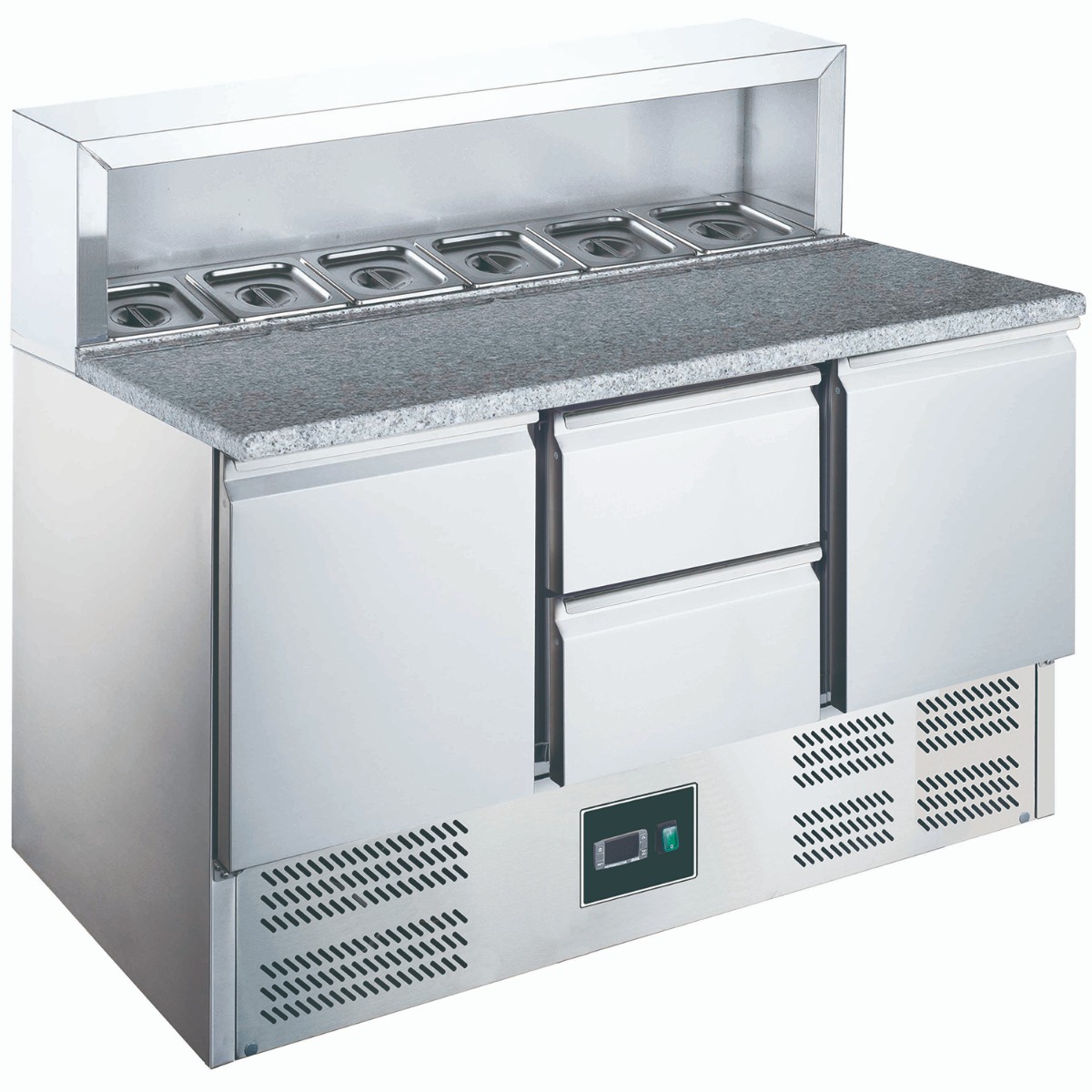 ZORRO Pizzatisch ZPS 903 2D | 2 Türen / 2 Schubladen | Edelstahlaufsatz | 1365x700mm