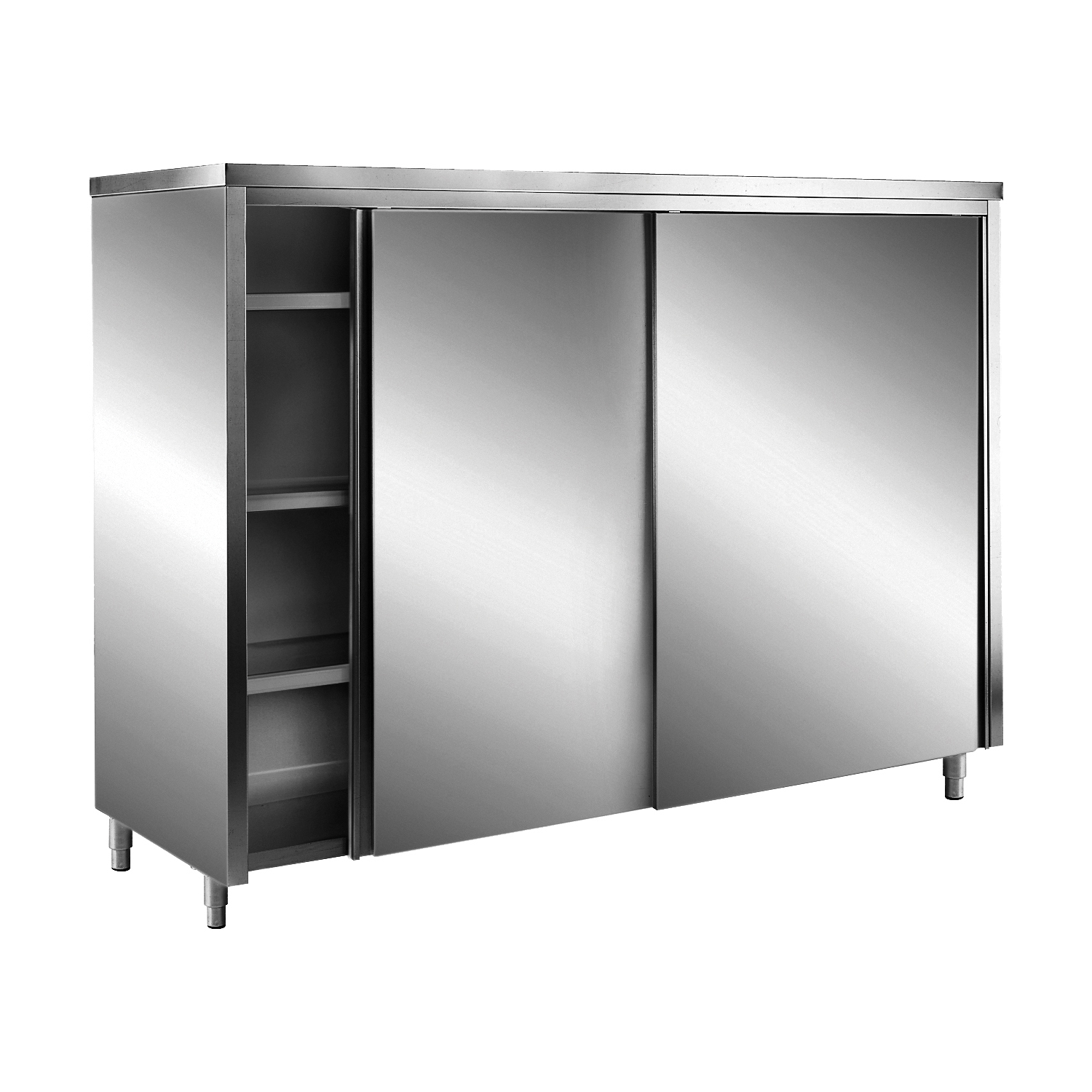 SARO Edelstahl-Lagerschrank mit Schiebetüren AISI 430, Flachdach, 2000x600 mm