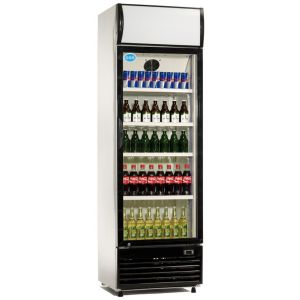 GGG Getränkekühlschrank - 1 Tür -Leuchtaufsatz - schwarzer Rahmen - 350 L 