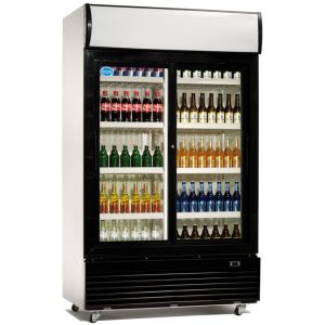 GGG Getränkekühlschrank - 2 Türen - Leuchtaufsatz - schwarzer Rahmen - 400 L